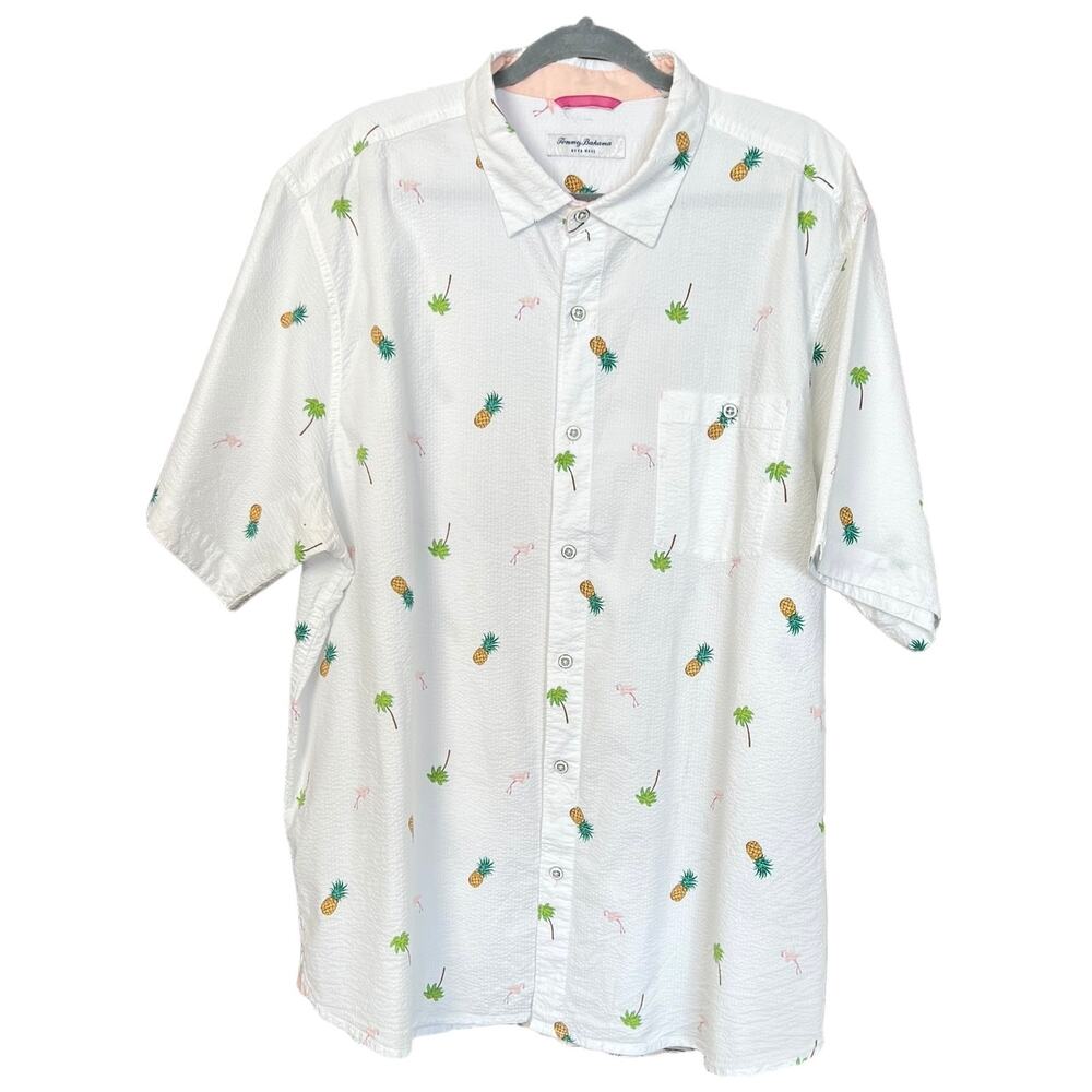 Tommy Bahama Flamingo Tango Camp Short Sleeves Shirt Size XXL Stretchy Fabric